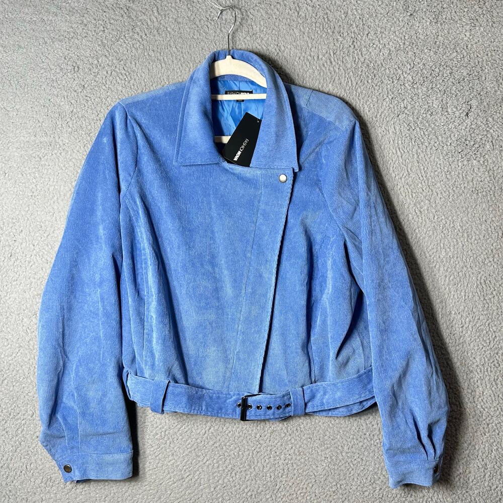 Fashion Nova Jacket Womens 2X Blue Asymmetrical Collared‎ Jacket NEW